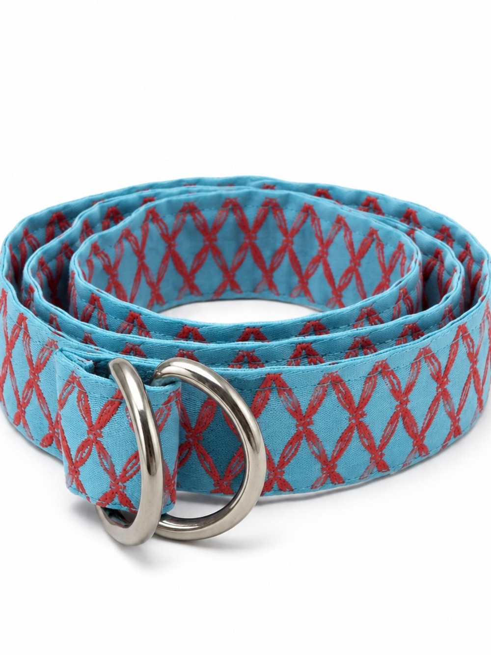 Top It Off Turquoise Embroidered D-Ring Belt Boho Coastal Preppy Adjustable 37